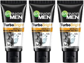 Garnier Men Turbo Bright Anti Pollution Face Wash - Pack Of 3 (50gm)