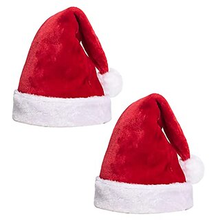                       Kaku Fancy Dresses Santa Clause Cap  Santa Hat  Santa Hat for Kids  Red Christmas Caps 2pcs -Red, Free Size, for Boys                                              