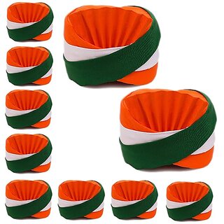                       Kaku Fancy Dresses Tricolor Safa /Tricolor Pagdi for Independence Day/Republic Day Cap for Boys  Girls - Pack of 10                                              