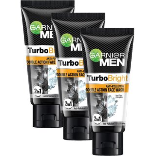 Garnier Men Turbo Bright Double Action Face Wash - 50g (Pack Of 3)