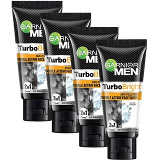 Garnier Men Turbo Bright Double Action Face Wash - 50g (Pack Of 4)