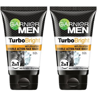                      Garnier Men Turbo Bright Double Action Face Wash - 100g (Pack Of 2)                                              