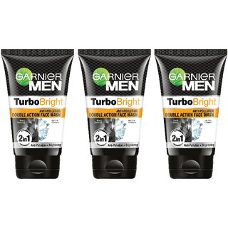 Garnier Men Turbo Bright Double Action Face Wash - 100g (Pack Of 3) Garnier Men Turbo Bright Double Action Face Wash - 100g (Pack Of 3)