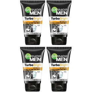                      Garnier Men Turbo Bright Double Action Face Wash - 100g (Pack Of 4)                                              