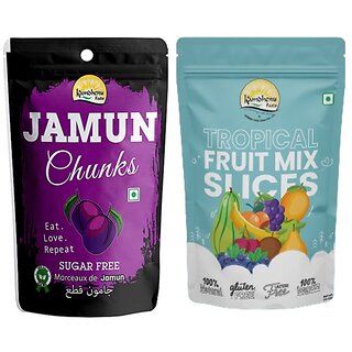                       Kamdhenu Foods Dried Fruit Jamun Chunks and Tropical Fruit Mix Slice Combo, Pack of 2, 100g Each                                              