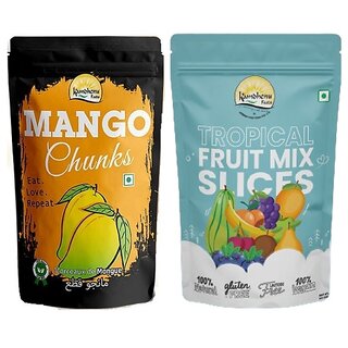                       Kamdhenu Foods Dried Fruit Mango Chunks and Tropical Fruit Mix Slice Combo, Pack of 2, 100g Each                                              