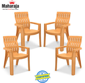 Maharaja Fortuner Plastic Chair for Home (Amber Gold, Set of 4, Pre-Assembled)