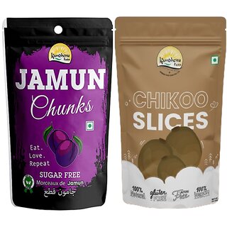                       Kamdhenu Foods Dried Fruit Jamun Chunks and Chickoo Slice Combo, Pack of 2, 100g Each                                              