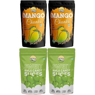 Kamdhenu Foods Dried Fruit 2x Mango Chunks  2x Sweet Amla Candy Combo, Pack of 4, 100g Each
