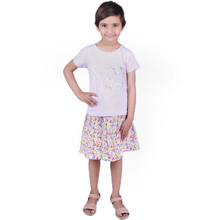                       Kid Kupboard Cotton Girls Top and Skirt Set, Pink, Half-Sleeves, 7-8 Years KIDS6064                                              