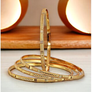                       LUCKY JEWELLERY Gold Plated Designer Golden Color Traditional Ethnic 4 Pcs. Bangles Set for Women (126-J1BG-450B-4-22)                                              