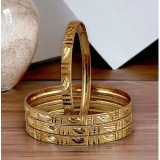                       LUCKY JEWELLERY Gold Plated Designer Golden Color Traditional Ethnic 4 Pcs. Bangles Set for Women (215-J1BG-413-4-22)                                              