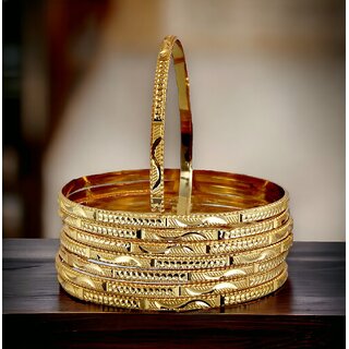                       LUCKY JEWELLERY Gold Plated Designer Golden Color Traditional Ethnic 8 Pcs. Bangles Set for Women (228-J1BG-806A-8-22)                                              