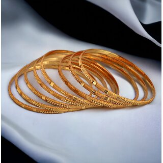 LUCKY JEWELLERY Gold Plated Designer Golden Color Traditional Ethnic 8 Pcs. Bangles Set for Women (228-J1BG-806B-8-22)