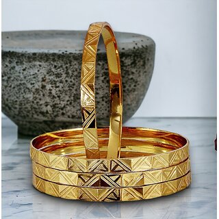                       LUCKY JEWELLERY Gold Plated Designer Golden Color Traditional Ethnic 4 Pcs. Bangles Set for Women (251-J1BG-JG46A-4-22)                                              