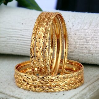                       LUCKY JEWELLERY Gold Plated Designer Golden Color Traditional Ethnic 6 Pcs. Bangles Set for Women (274-J1BG-614A-6-22)                                              