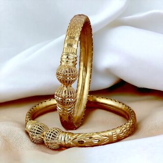                       LUCKY JEWELLERY Gold Plated Designer Golden Color Traditional Ethnic 2 Pcs. Bangles Set for Women (311-J1BG-296A-2-22)                                              