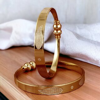                       LUCKY JEWELLERY Gold Plated Designer Golden Color Traditional Ethnic 2 Pcs. Bangles Set for Women (314-J1BG-1875-2-22)                                              