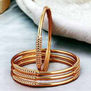                       LUCKY JEWELLERY Gold Plated Designer Golden Color Traditional Ethnic 4 Pcs. Bangles Set for Women (315-J1BG-1876-4-22)                                              