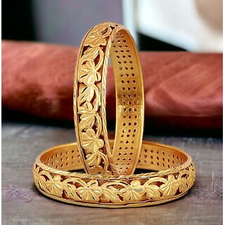                       LUCKY JEWELLERY Gold Plated Floral Traditional Ethnic 2 Pcs. Bangles Set for Women (215-J1BG-293-2-22)                                              