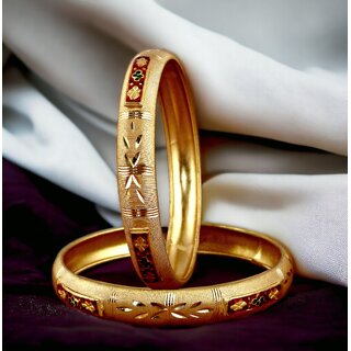                       LUCKY JEWELLERY Gold Plated Traditional Meenakari Ethnic 2 Pcs. Bangles Set for Women (238-J1BG-JG28-2-22)                                              