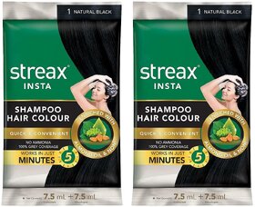 Streax Natural Black 1 Shampoo Hair Colour - 7.5g+7.5ml (Pack Of 2)