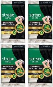 Streax Natural Black 1 Shampoo Hair Colour - 7.5g+7.5ml (Pack Of 4)