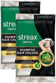 Streax Natural Black Hair Colour - Pack Of 2 (7.5g+7.5ml)