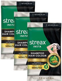 Streax Natural Black Hair Colour - Pack Of 3 (7.5g+7.5ml)