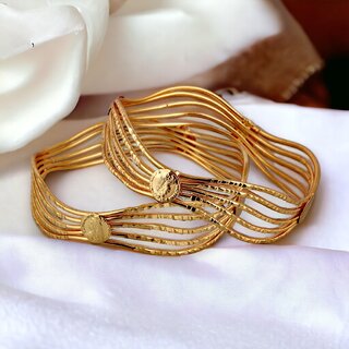                       LUCKY JEWELLERY Gold Plated Victoria Coin Designer 2 Pcs. Bangles Set for Women (295-J1BG-1872-2-22)                                              