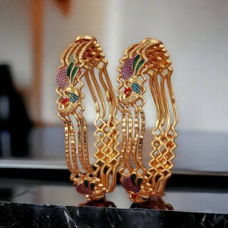                       LUCKY JEWELLERY Gold Plated Peacock Meenakari  2 Pcs. Bangles Set for Women (296-J1BG-1873-2-22)                                              