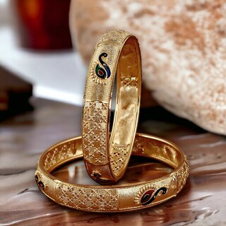                       LUCKY JEWELLERY Gold Plated Peacock Meenakari  2 Pcs. Bangles Set for Women (297-J1BG-1874-2-22)                                              