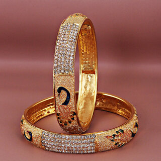                       LUCKY JEWELLERY Gold Plated Meenakari Stone 2 Pcs. Bangles Set for Women (327-J1BG-1877-2-22)                                              