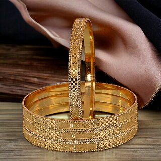                       LUCKY JEWELLERY Designer Gold Plated Floral 4 Pcs. Bangles Set for Women (393-J1BG-407B-4-22)                                              