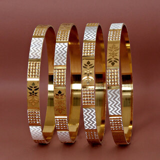                       LUCKY JEWELLERY Designer Gold Plated Floral 4 Pcs. Bangles Set for Women (459-J1BG-403A-4-22)                                              