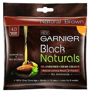                       Garnier Black Naturals Creme Hair Color, Natural Brown 4.0 20ml + 20g                                              