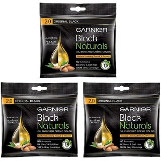                       Garnier Black Naturals Original Black 2.0 Creme Color - 20ml+20g (Pack Of 3)                                              