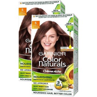                       Garnier Naturals Cream Hair Color, Light Brown - Pack Of 2 (130ml)                                              