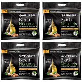                       Garnier Black Naturals Original Black 2.0 Creme Color - 20ml+20g (Pack Of 4)                                              