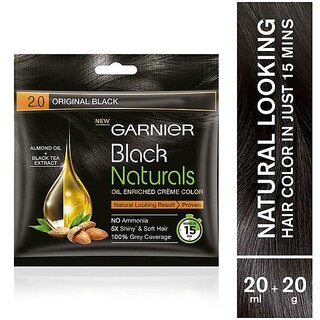 Garnier Black Naturals Creme Hair Color, Original Black 2.0 - 20ml + 20g Garnier Black Naturals Creme Hair Color, Original Black 2.0 - 20ml + 20g