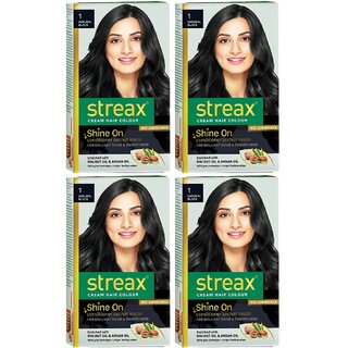 Streax Natural Black 1 Cream Hair Colour - 25g+25ml (Pack Of 4)