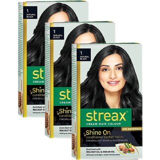 Streax Natural Black Hair Colour - Pack Of 3 (25g+25ml)