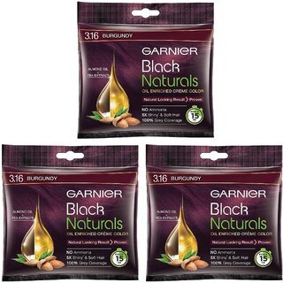 Garnier Black Naturals Burgundy 3.16 Crme Riche Hair Color - 20ml+20g (Pack Of 3) Garnier Black Naturals Burgundy 3.16 Crme Riche Hair Color - 20ml+20g (Pack Of 3)