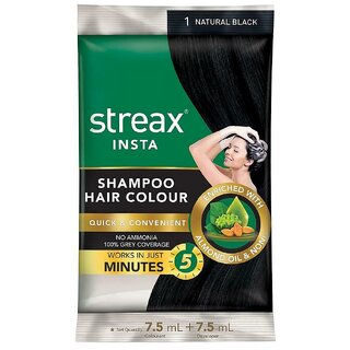 Streax Natural Black 1 Shampoo Hair Colour - 7.5g+7.5ml