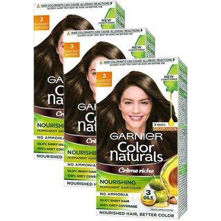                       Garnier Naturals Cream Hair Color, Dark Brown - Pack Of 3 (130ml)                                              