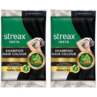 Streax Natural Black 1 Shampoo Hair Colour - 7.5g+7.5ml (Pack Of 2) Streax Natural Black 1 Shampoo Hair Colour - 7.5g+7.5ml (Pack Of 2)