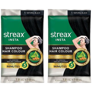 Streax Natural Black 1 Shampoo Hair Colour - 7.5g+7.5ml (Pack Of 2)