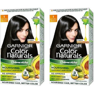                       Garnier Color Naturals Cream Natural Black 1 Hair Color - 70ml+60g (Pack Of 2)                                              
