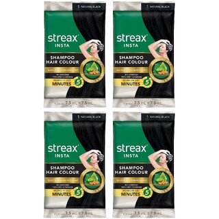 Streax Natural Black 1 Shampoo Hair Colour - 7.5g+7.5ml (Pack Of 4)