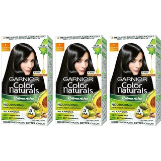                       Garnier Color Naturals Cream Natural Black 1 Hair Color - 70ml+60g (Pack Of 3)                                              
